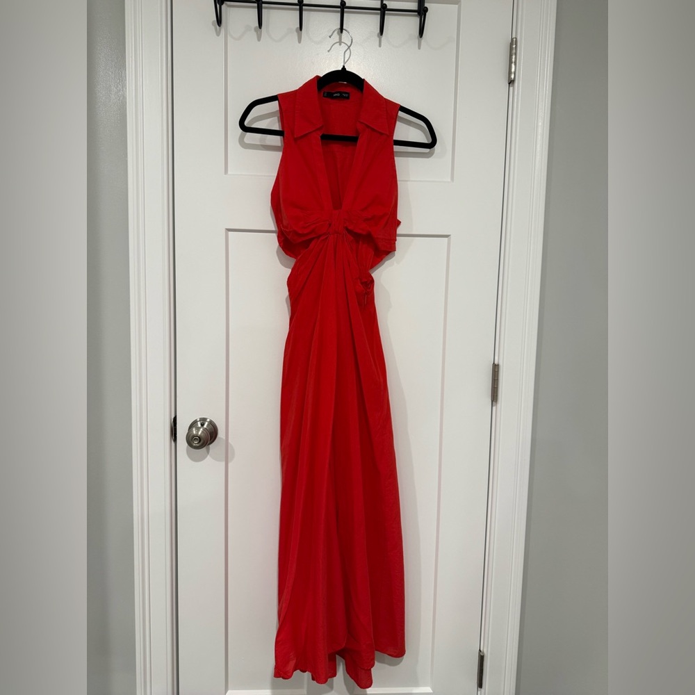 Mango Red Cut Out Tie Front Gown